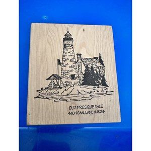 Old Presque Isle Lighthouse Michigan Lake Huron Rubber Stamp See Pictures